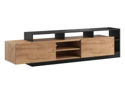 Mueble para TV con 2 puertas y 6 estantes con LEDs - Natural claro y Antracita - IDESIA