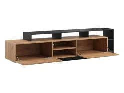 Mueble para TV con 2 puertas y 6 estantes con LEDs - Natural claro y Antracita - IDESIA