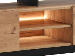Mueble para TV con 2 puertas y 6 estantes con LEDs - Natural claro y Antracita - IDESIA