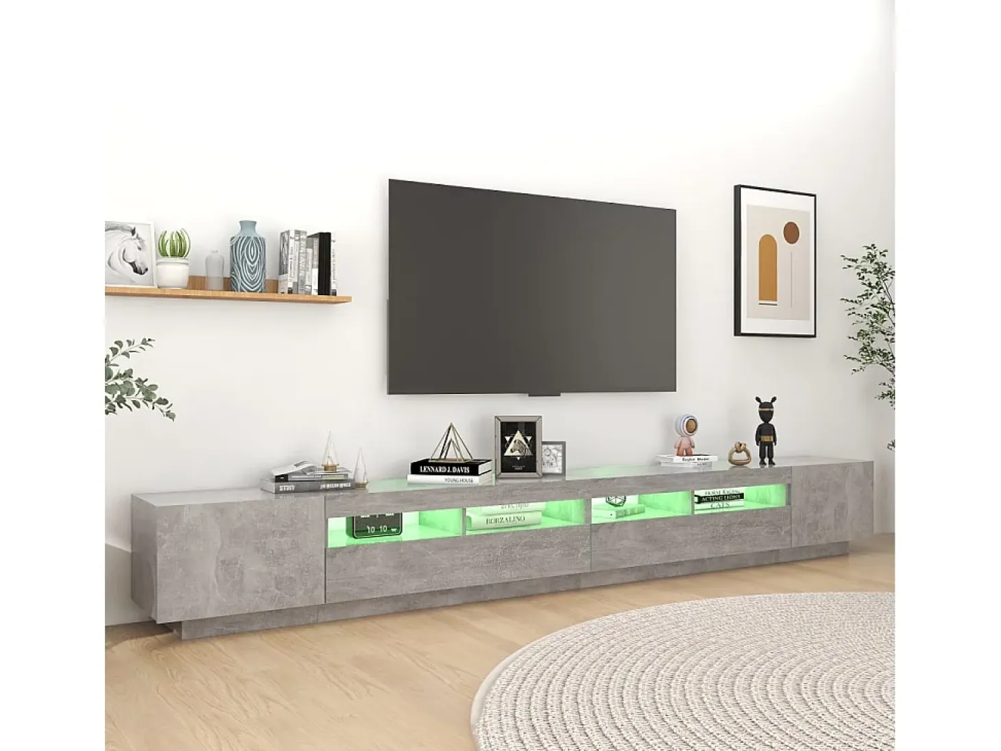 Mueble para TV con luces LED gris hormigón 300x35x40 cm