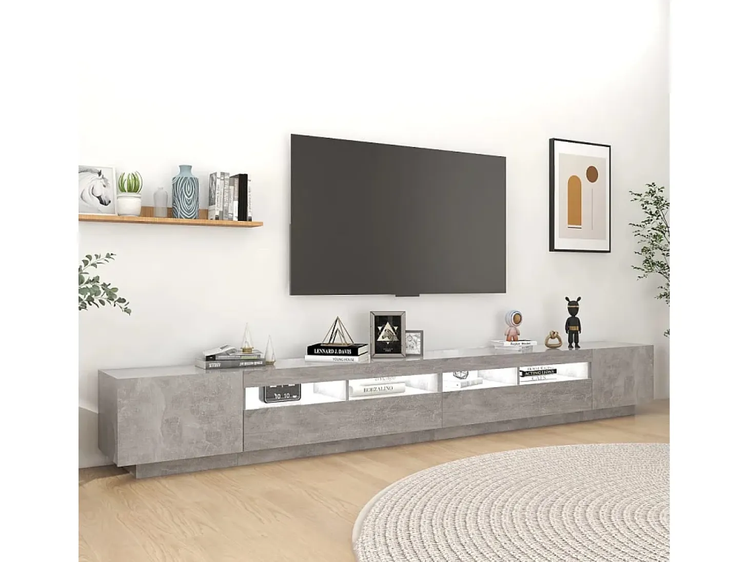 Mueble para TV con luces LED gris hormigón 300x35x40 cm
