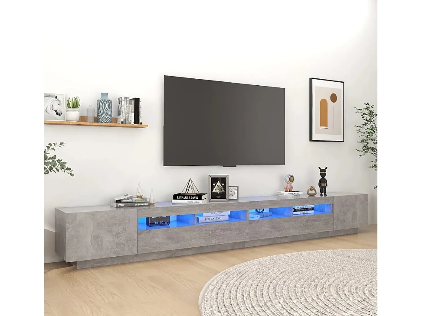 Mueble para TV con luces LED gris hormigón 300x35x40 cm