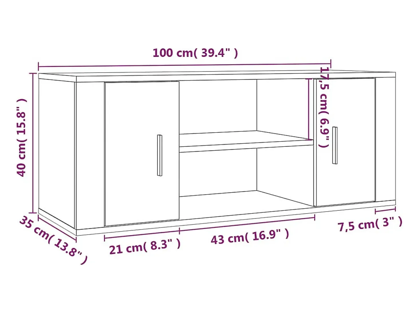 Mueble para TV contrachapada gris hormigón 100x35x40 cm
