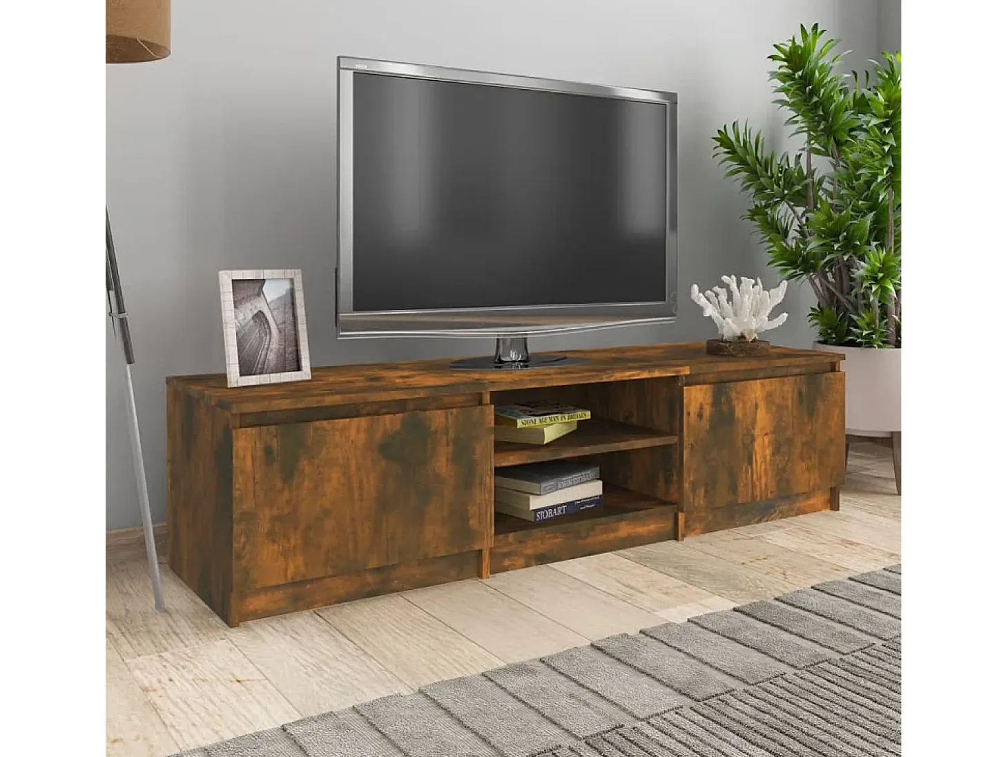 Mueble para TV madera contrachapada roble ahumado 140x40x35,5cm