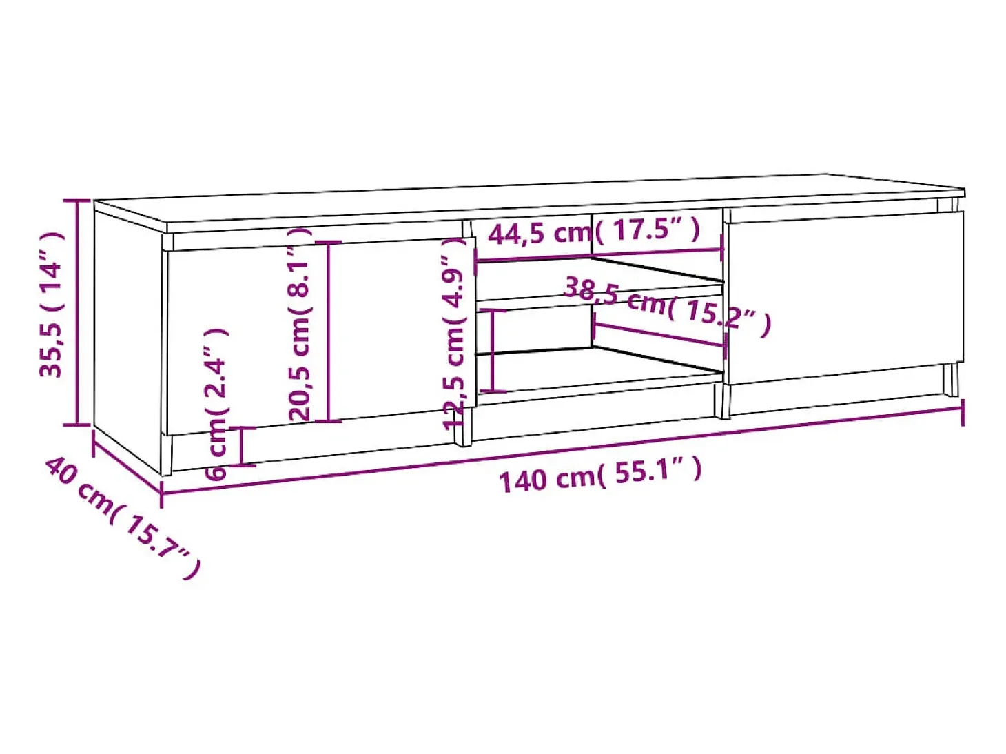 Mueble para TV madera contrachapada roble ahumado 140x40x35,5cm