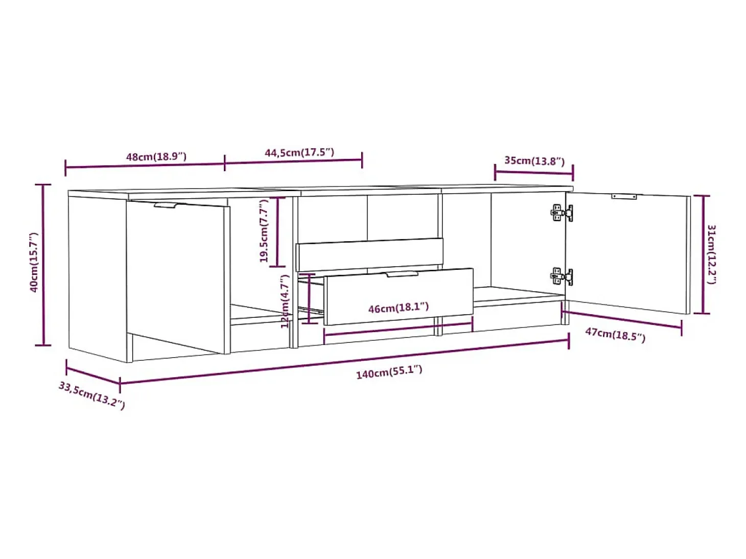 Mueble para TV madera contrachapada blanco 140x35x40 cm