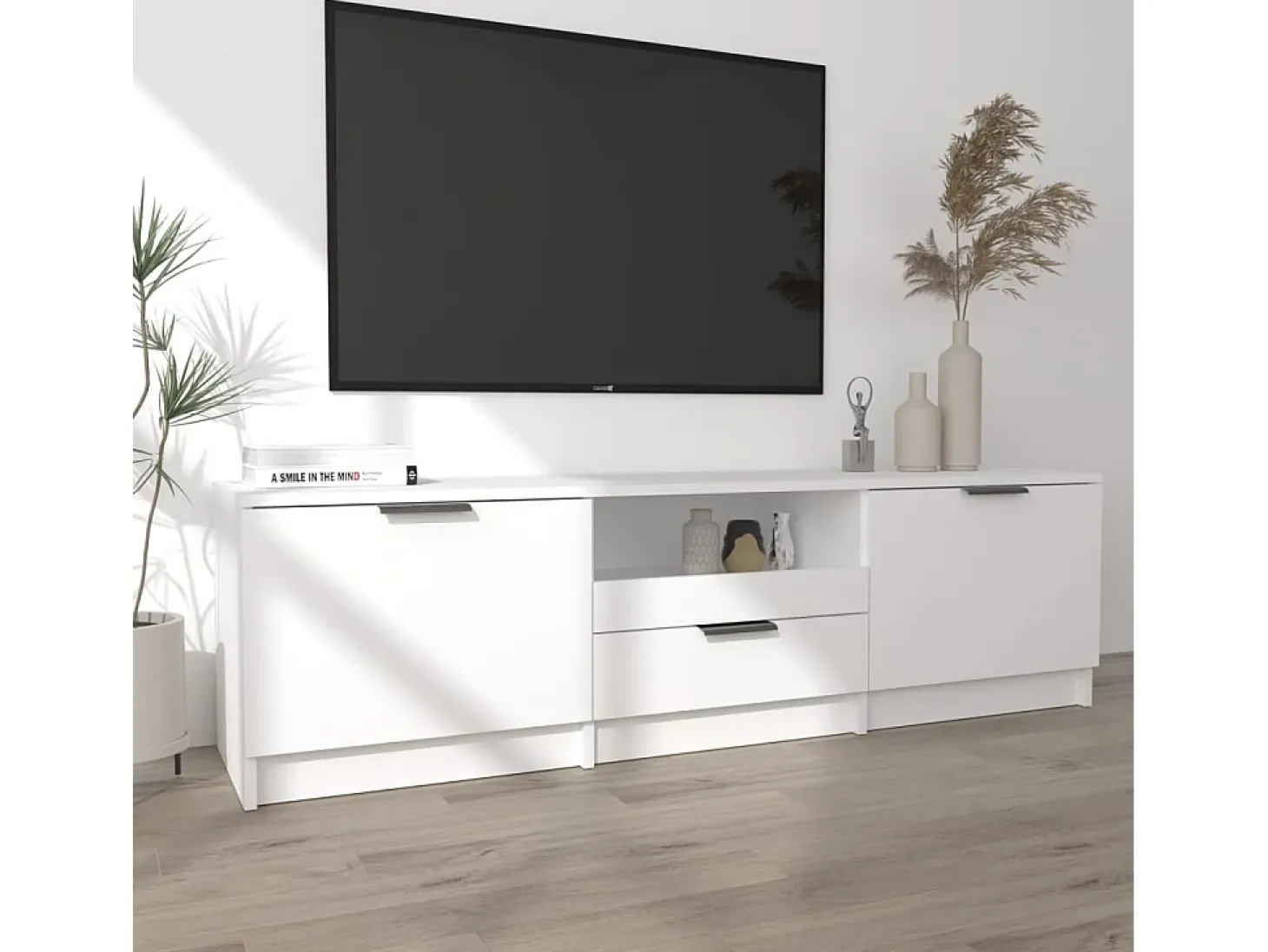 Mueble para TV madera contrachapada blanco 140x35x40 cm