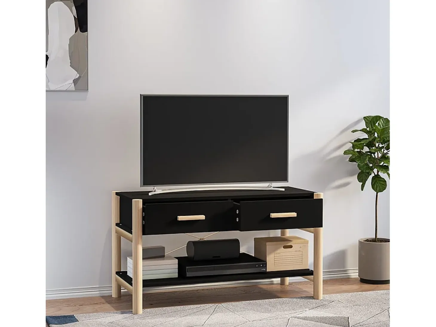 Mueble para TV madera contrachapada negro 82x38x45 cm