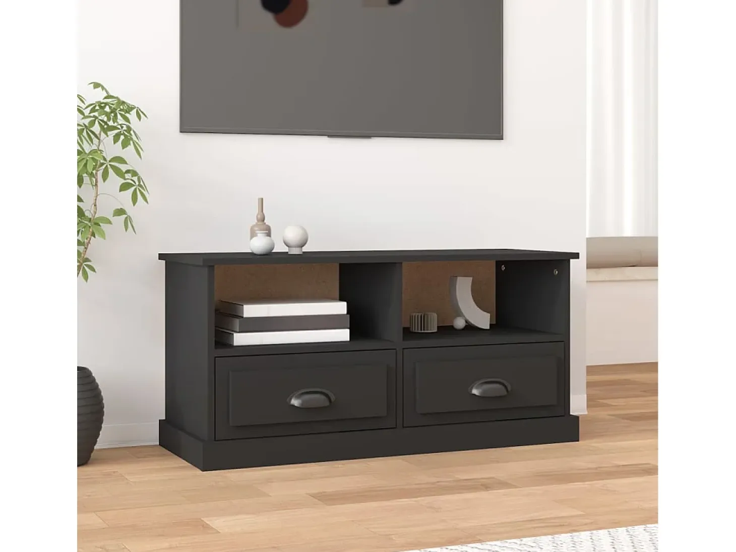 Mueble para TV madera contrachapada negro 93x35,5x45 cm