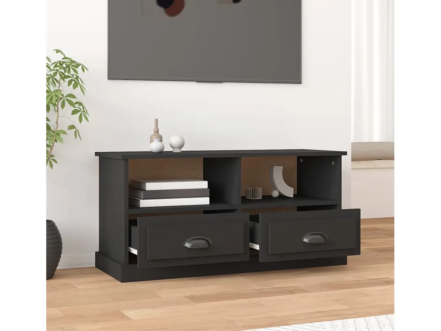 Mueble para TV madera contrachapada negro 93x35,5x45 cm
