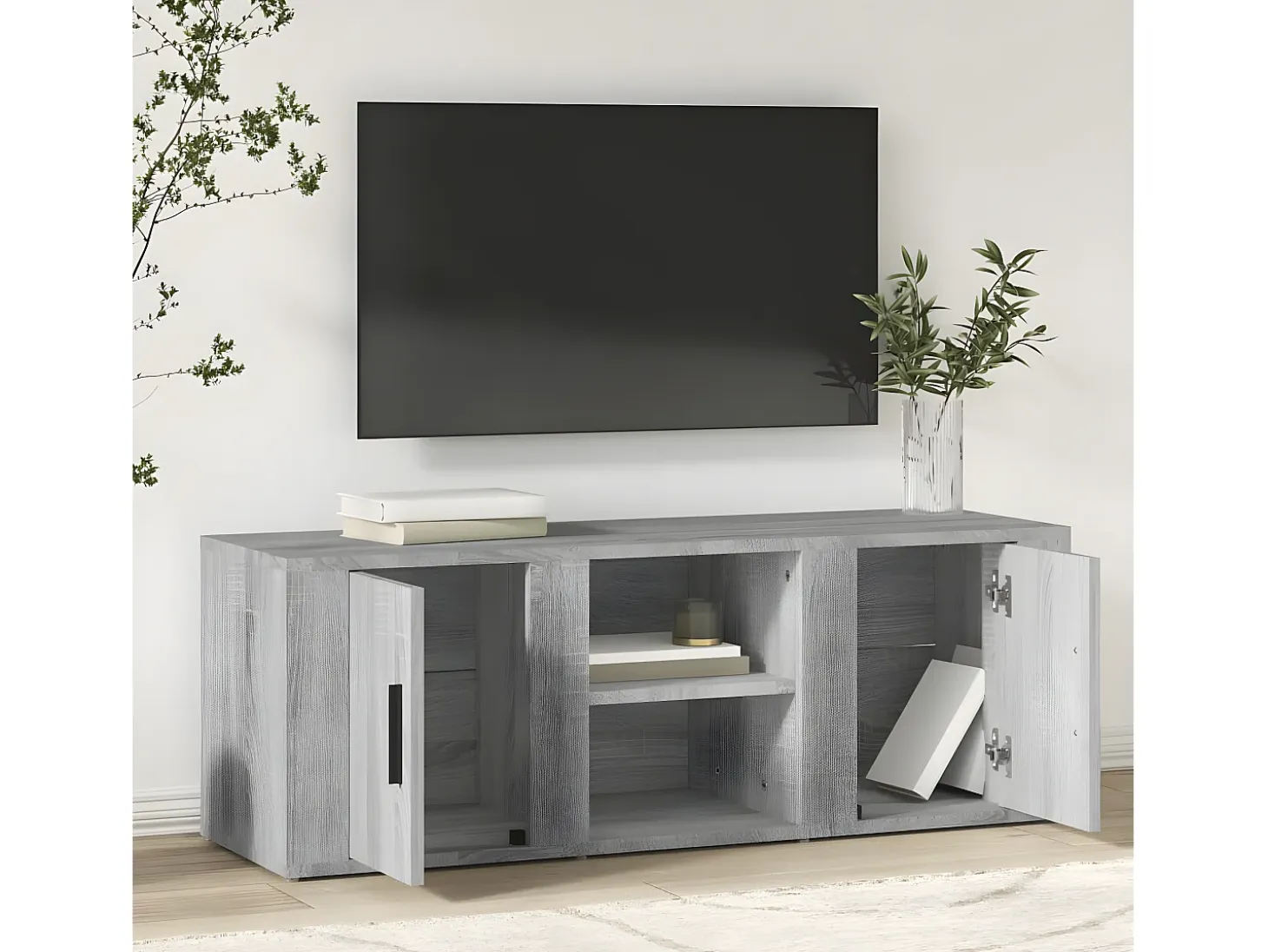 Mueble para TV madera contrachapada gris Sonoma 100x31,5x35 cm