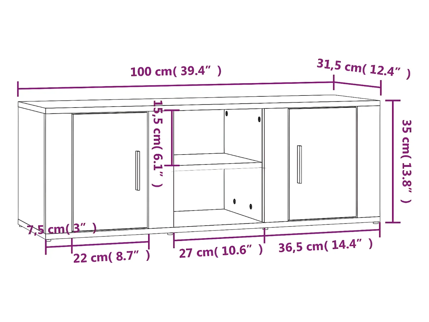 Mueble para TV madera contrachapada gris Sonoma 100x31,5x35 cm
