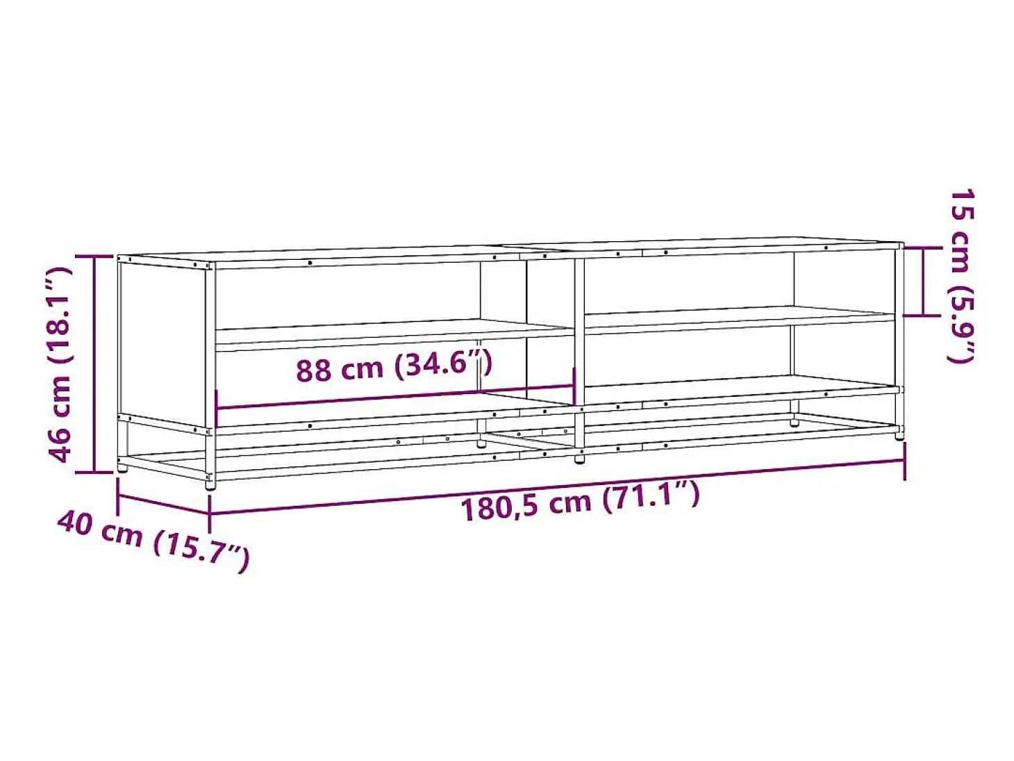Mueble para TV madera de ingeniería roble Sonoma 180,5x40x46 cm