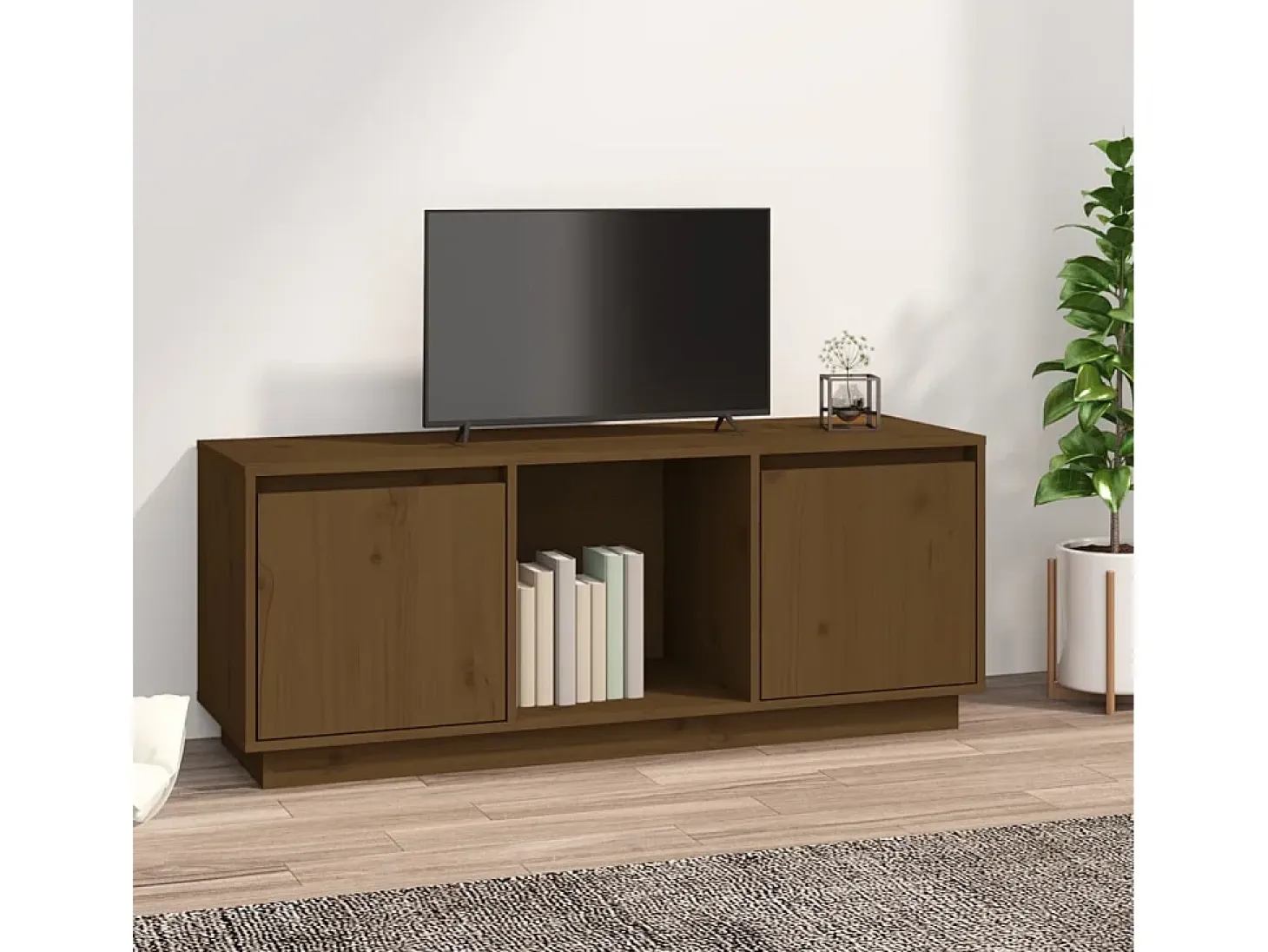 Mueble para TV madera maciza de pino marrón miel 110,5x35x44 cm