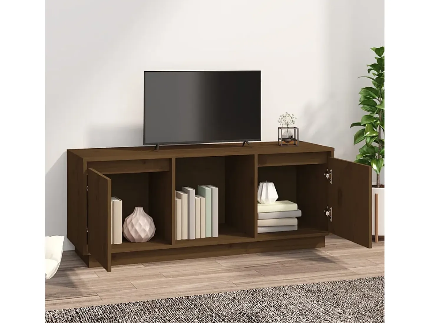 Mueble para TV madera maciza de pino marrón miel 110,5x35x44 cm