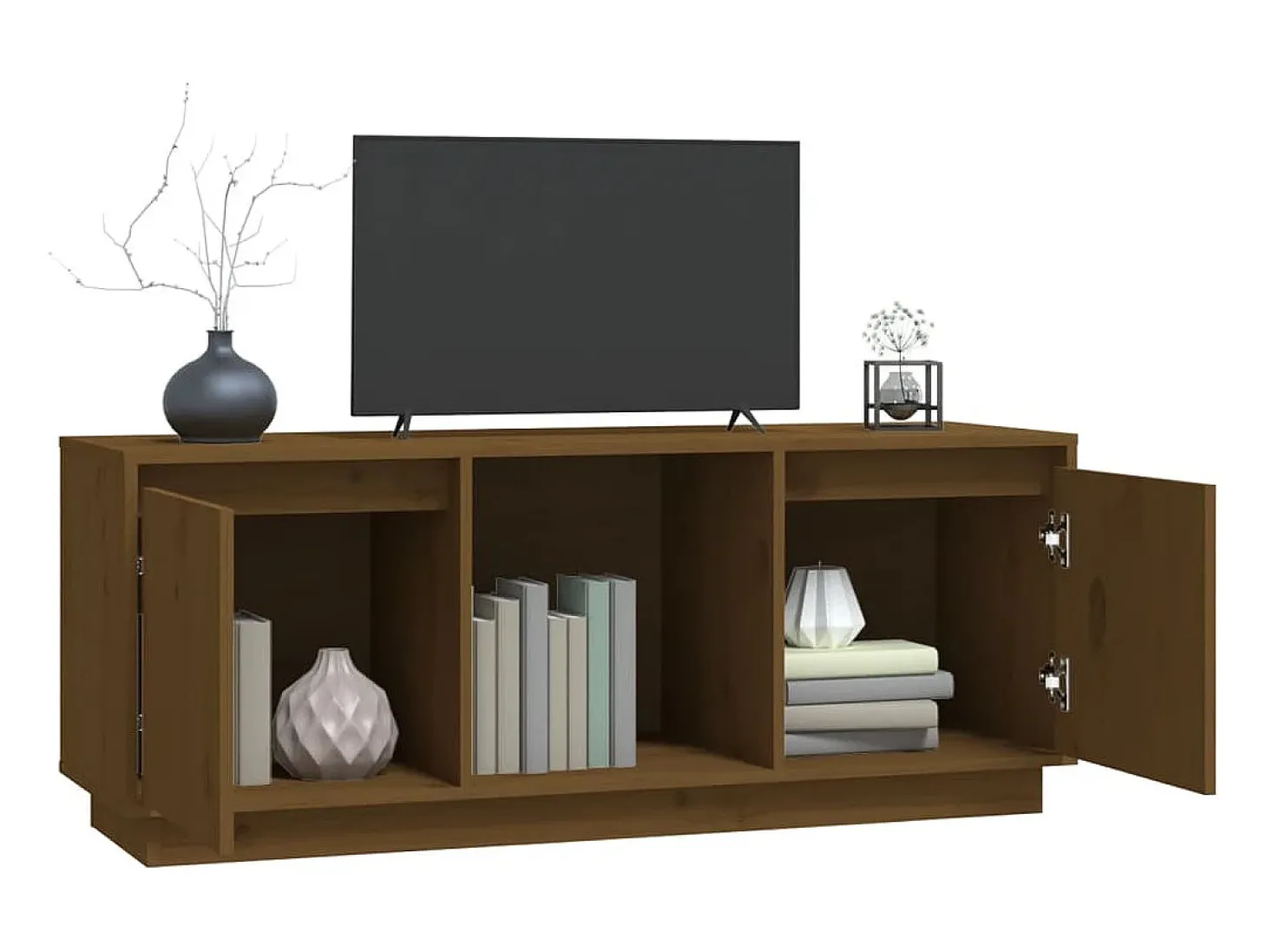 Mueble para TV madera maciza de pino marrón miel 110,5x35x44 cm