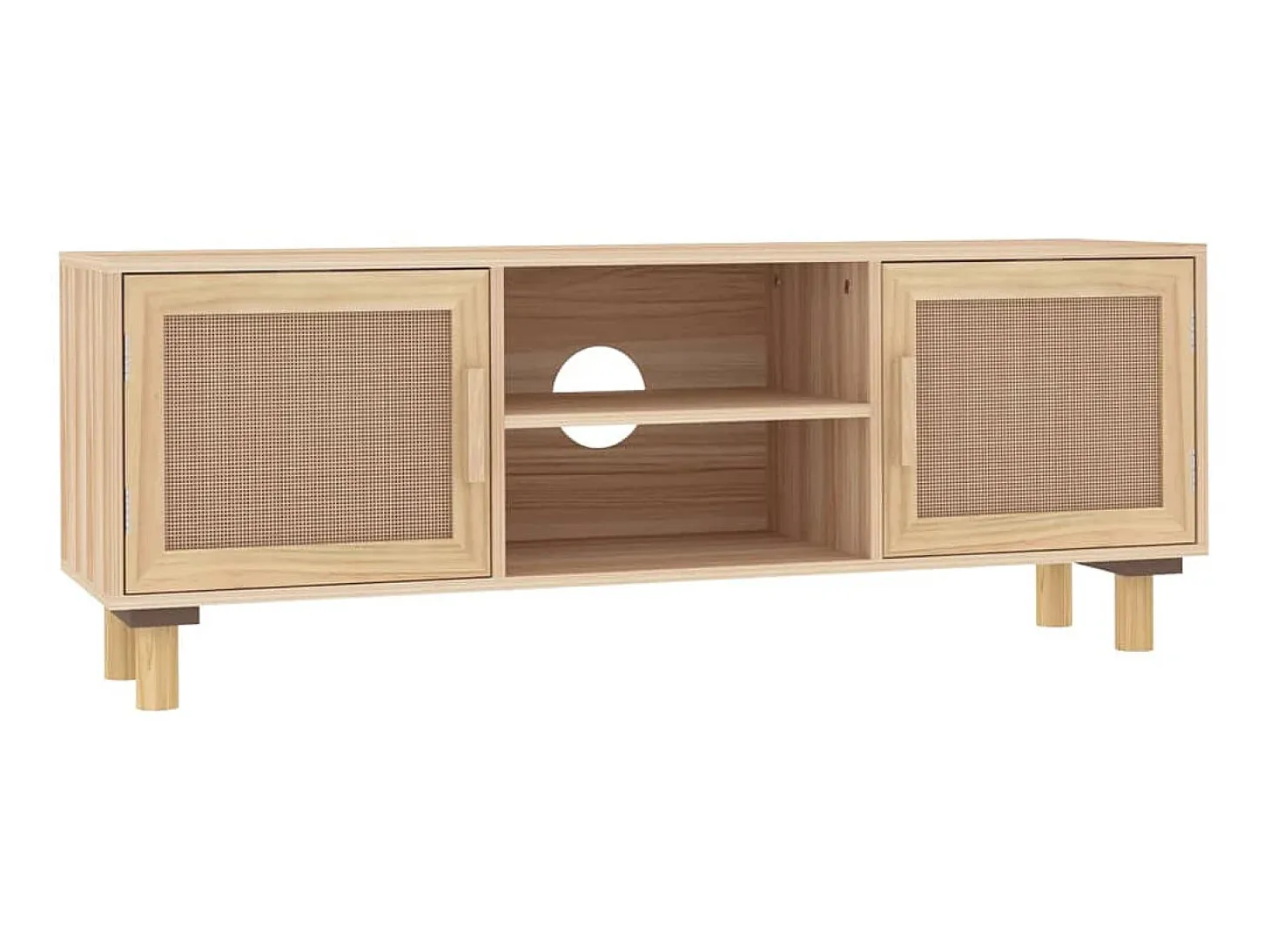 Mueble para TV madera maciza pino y ratán natural 105x30x40 cm ES27263