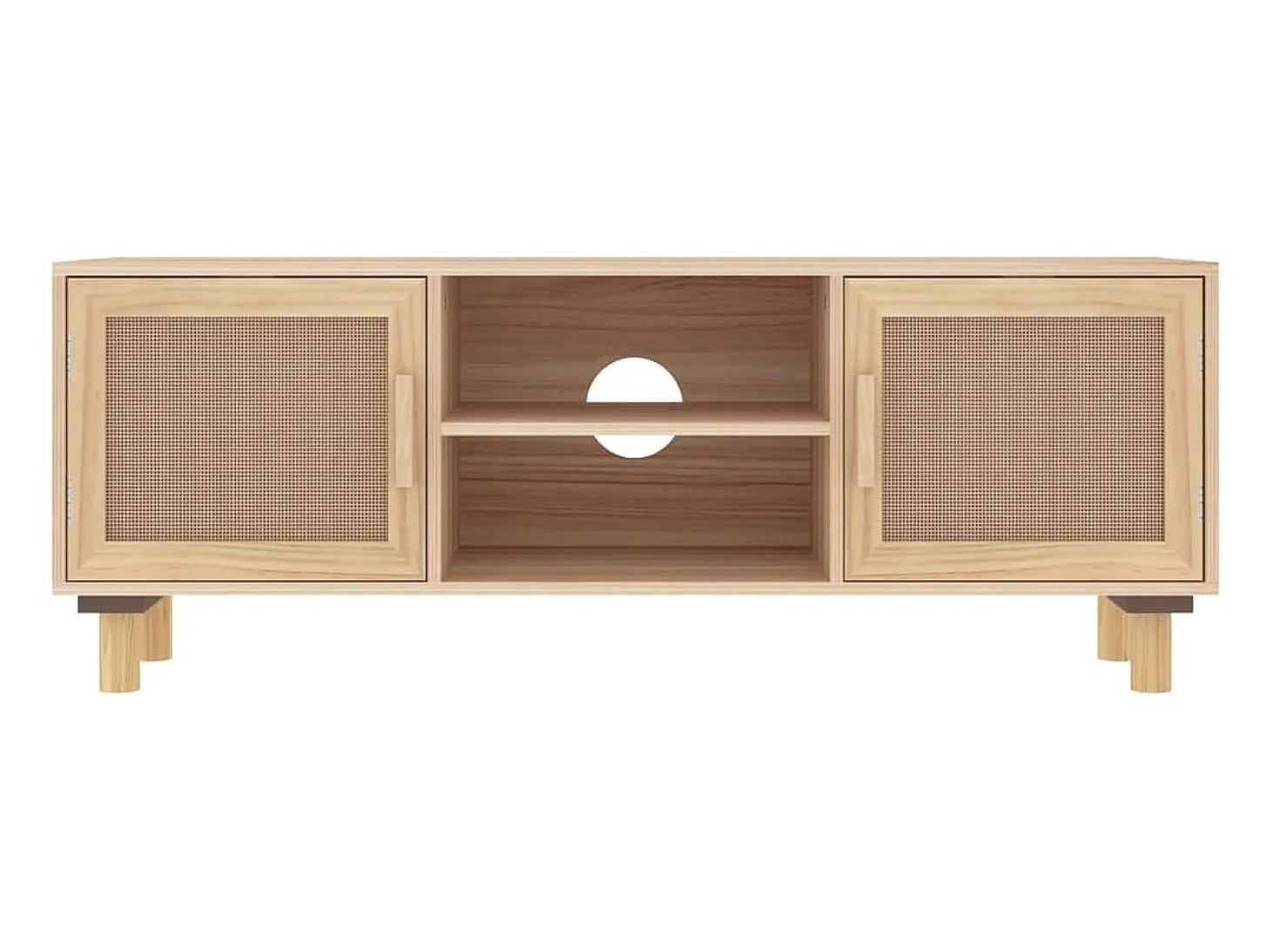 Mueble para TV madera maciza pino y ratán natural 105x30x40 cm ES27263