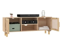 Mueble para TV madera maciza pino y ratán natural 105x30x40 cm ES27263
