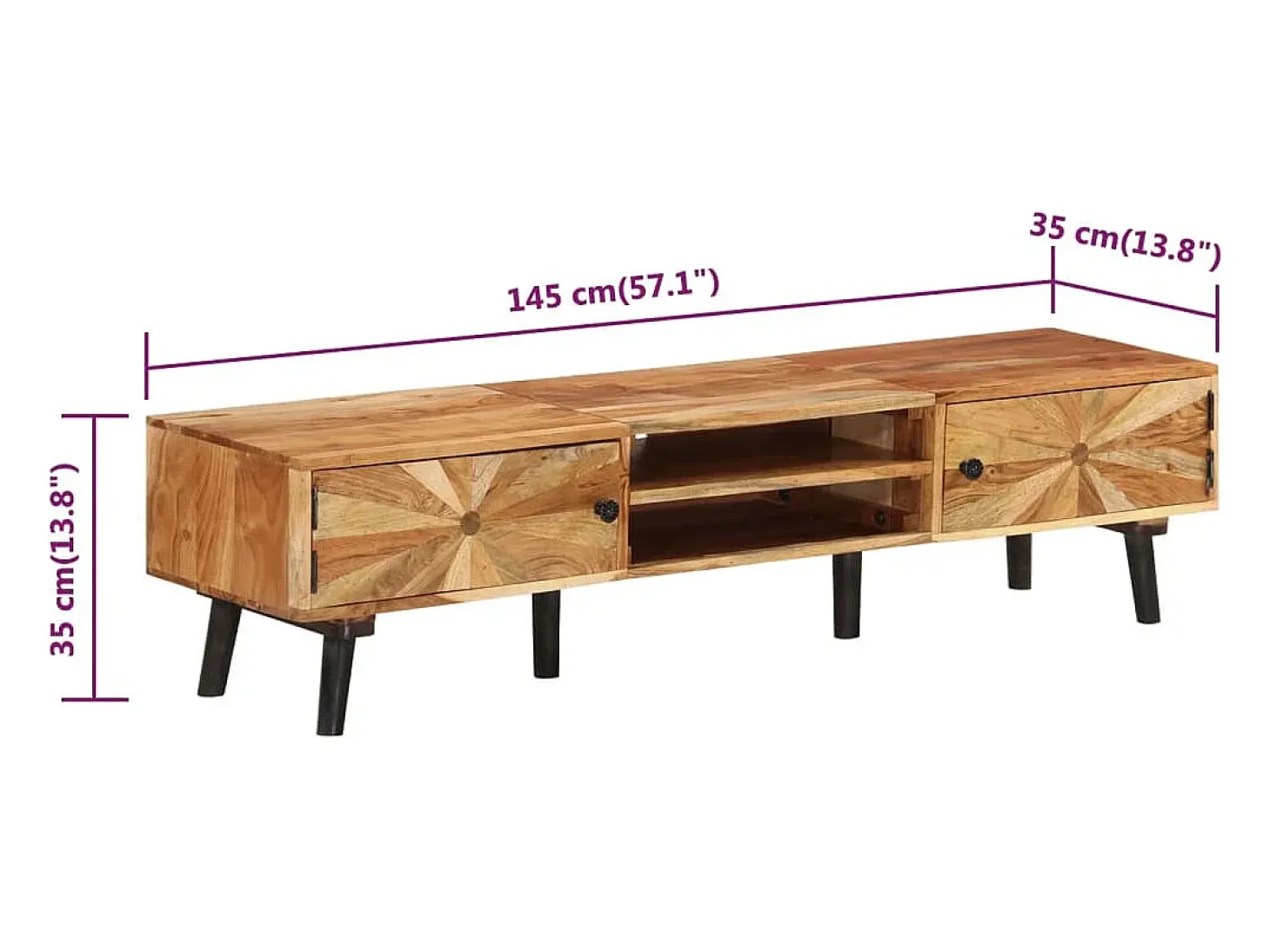 Mueble para TV madera maciza de acacia 145x35x35 cm