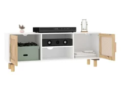 Mueble para TV madera maciza pino y ratán natural 105x30x40 cm