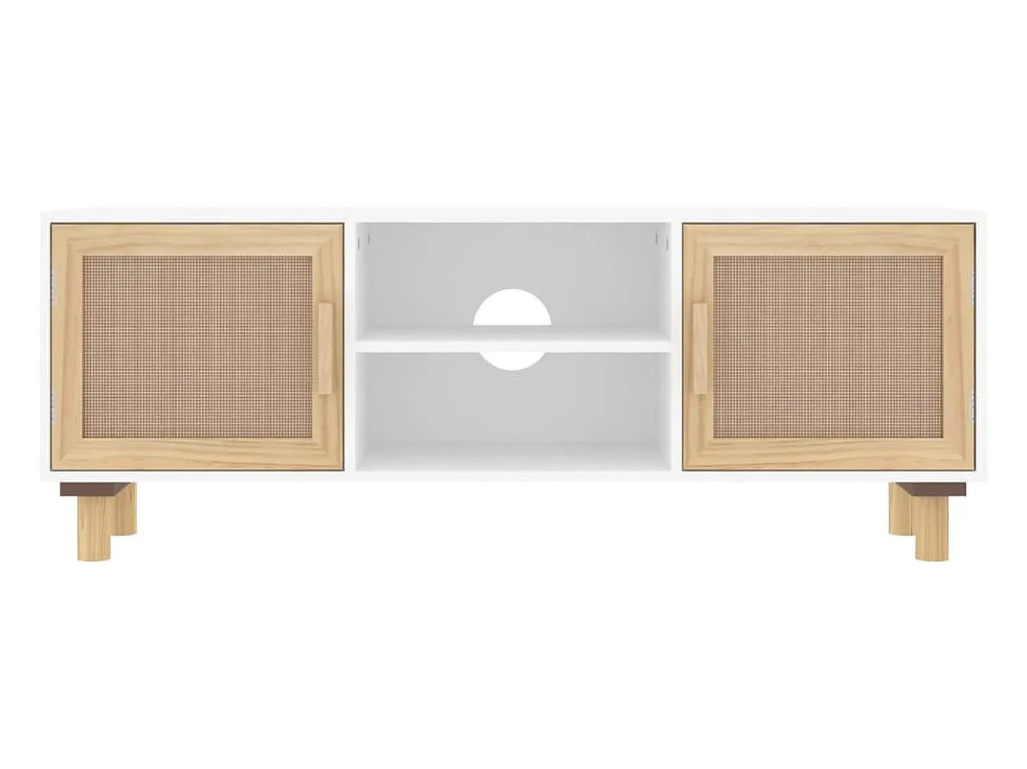 Mueble para TV madera maciza pino y ratán natural 105x30x40 cm