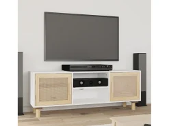 Mueble para TV madera maciza pino y ratán natural 105x30x40 cm
