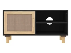 Mueble para TV madera maciza pino y ratán natural 80x30x40 cm
