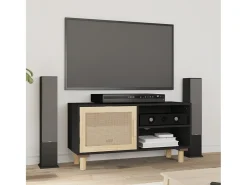 Mueble para TV madera maciza pino y ratán natural 80x30x40 cm