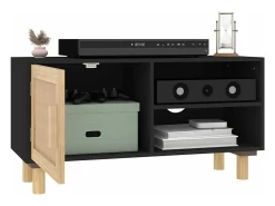 Mueble para TV madera maciza pino y ratán natural 80x30x40 cm