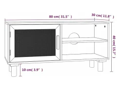 Mueble para TV madera maciza pino y ratán natural 80x30x40 cm
