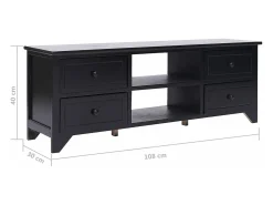 Mueble para TV madera maciza de paulownia negro 108x30x40 cm