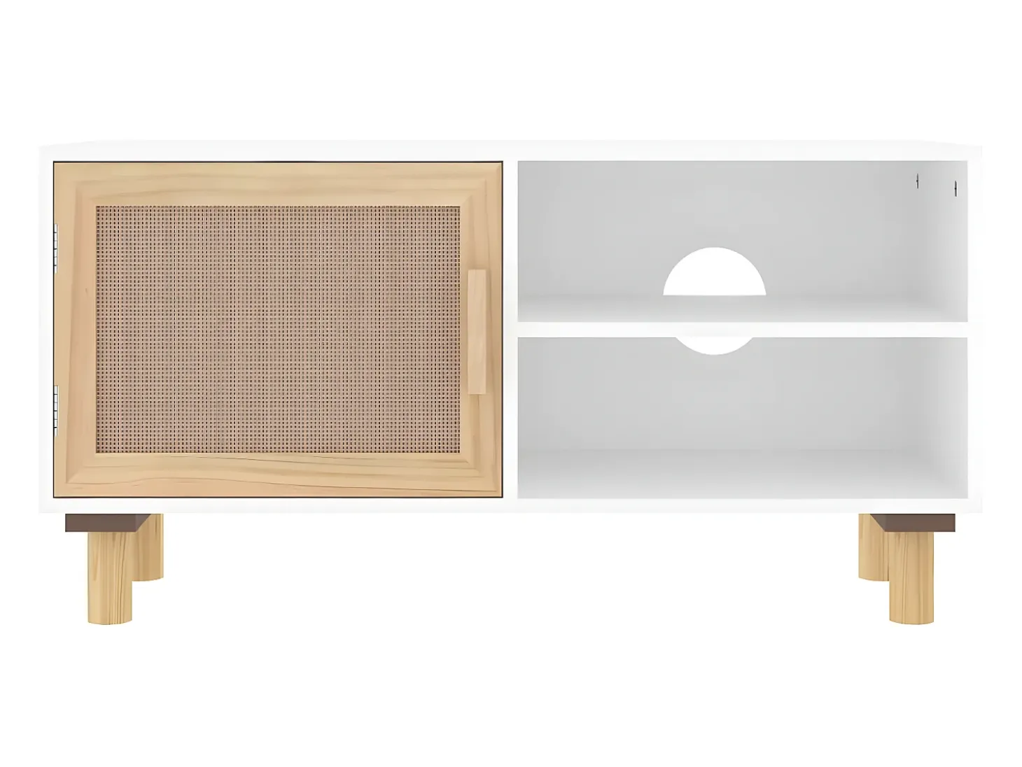 Mueble para TV madera maciza pino y ratán natural 80x30x40 cm ES46343
