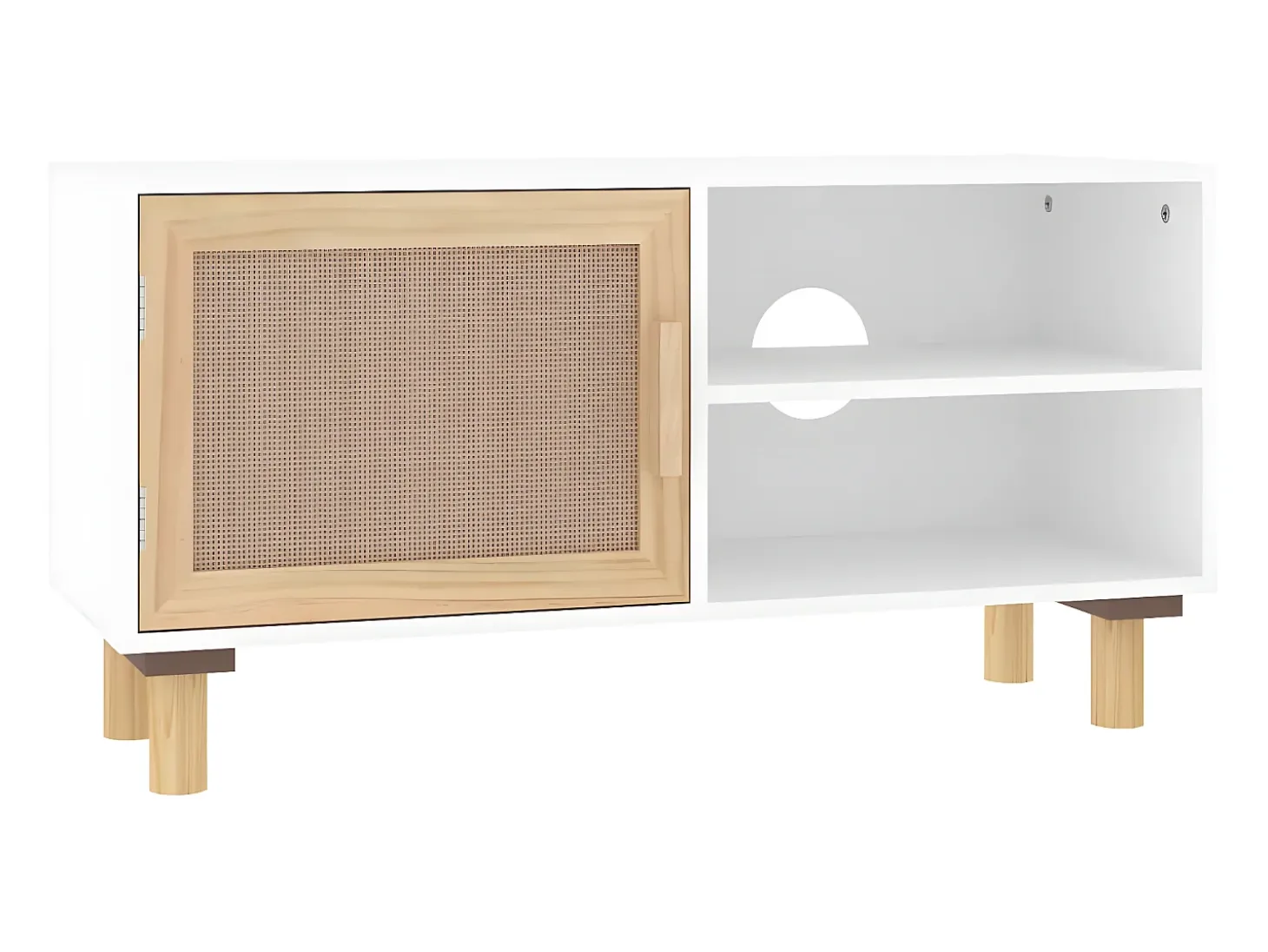 Mueble para TV madera maciza pino y ratán natural 80x30x40 cm ES46343