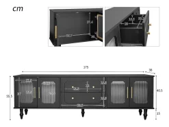 Mueble para TV moderno - con puertas de ratán y 2 cajones - patas de metal - Negro
