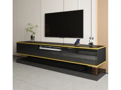 Mueble para TV moderno 180×38×45 cm - con tres cajones - con un compartimento abierto - con iluminación LED - negro