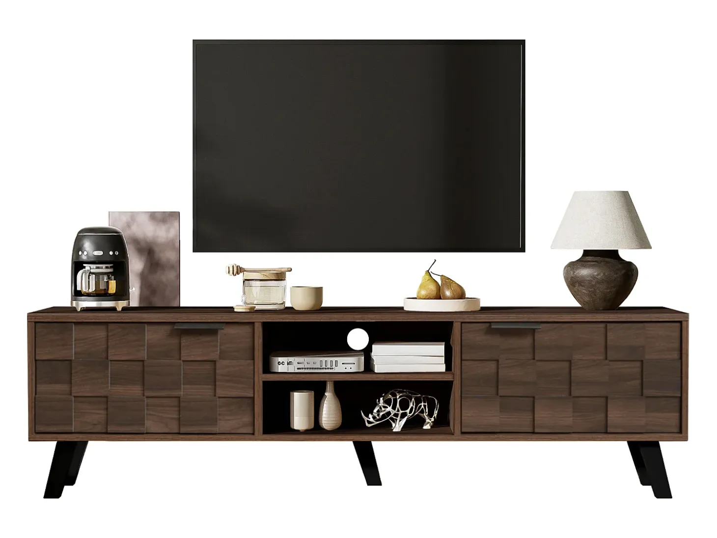 Mueble para TV moderno - con 2 puertas y 2 compartimentos abiertos - Marrón
