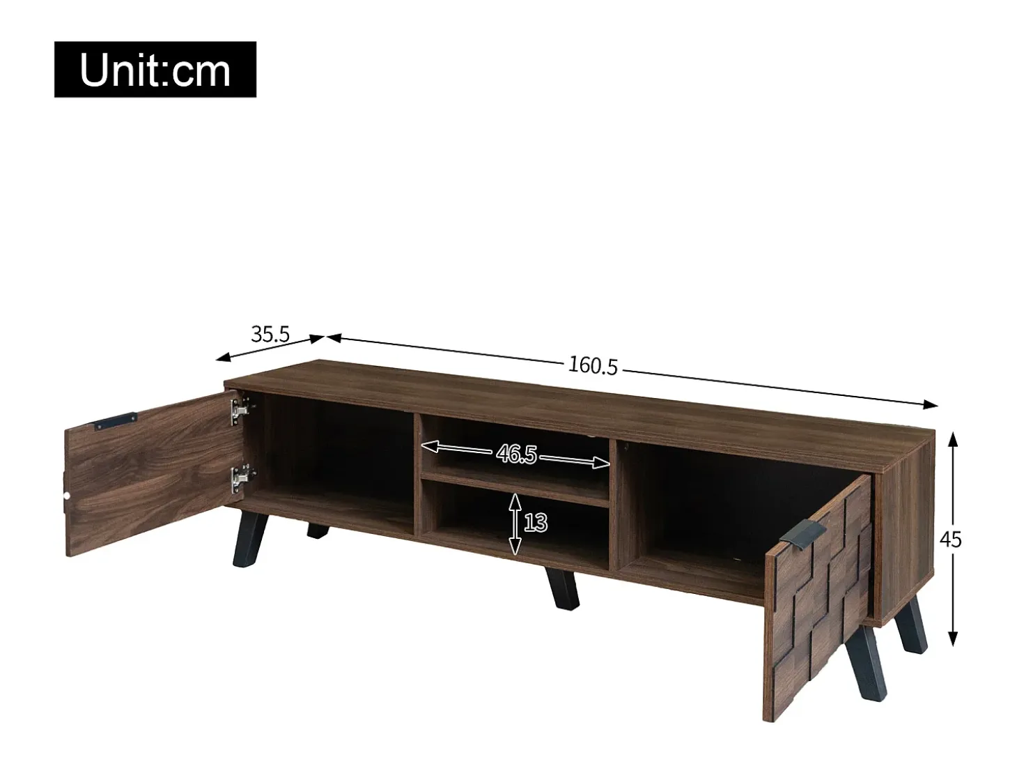 Mueble para TV moderno - con 2 puertas y 2 compartimentos abiertos - Marrón
