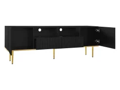 Mueble para TV moderno - con 2 puertas y 2 cajones - patas de metal - Negro