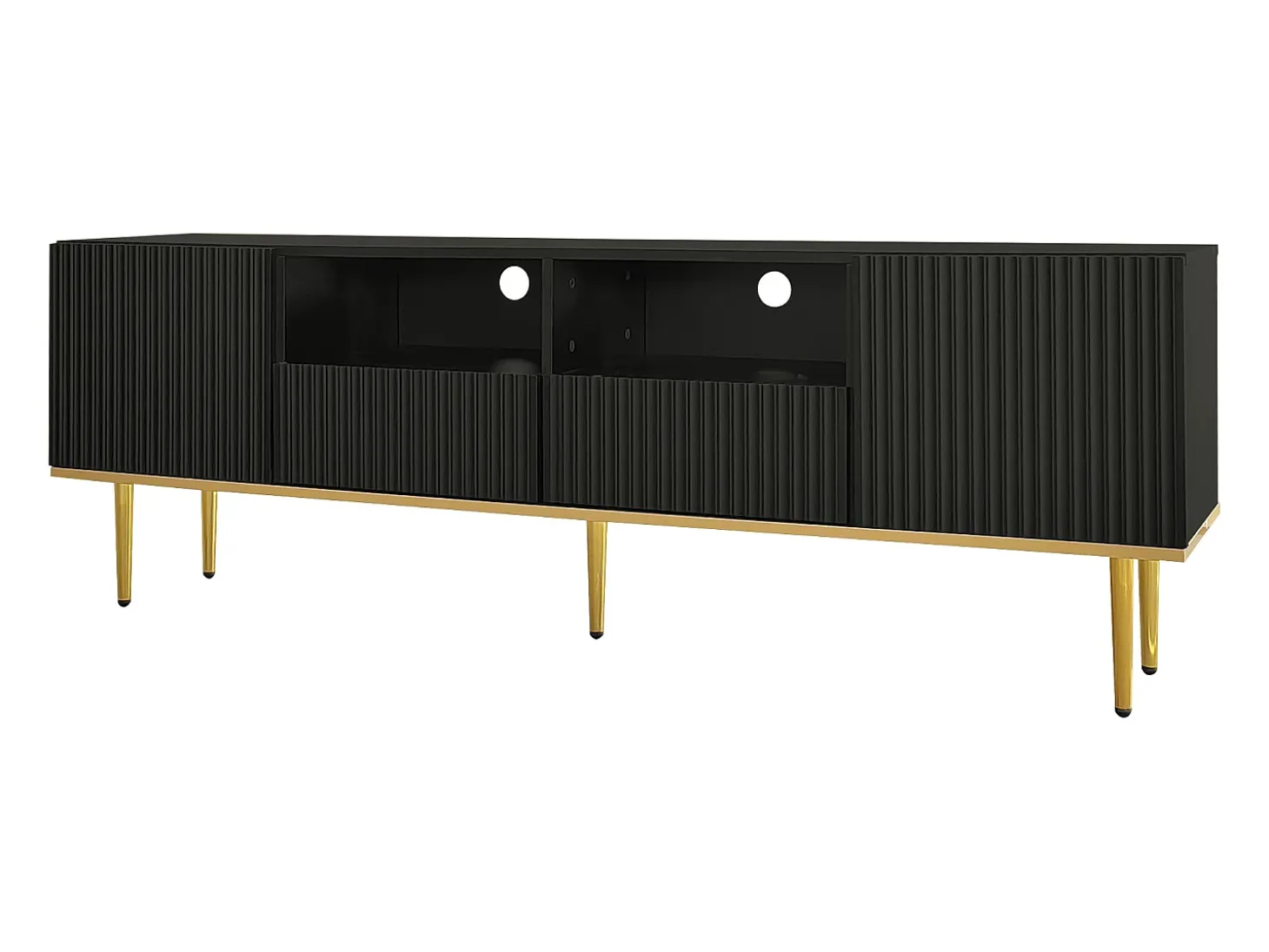 Mueble para TV moderno - con 2 puertas y 2 cajones - patas de metal - Negro