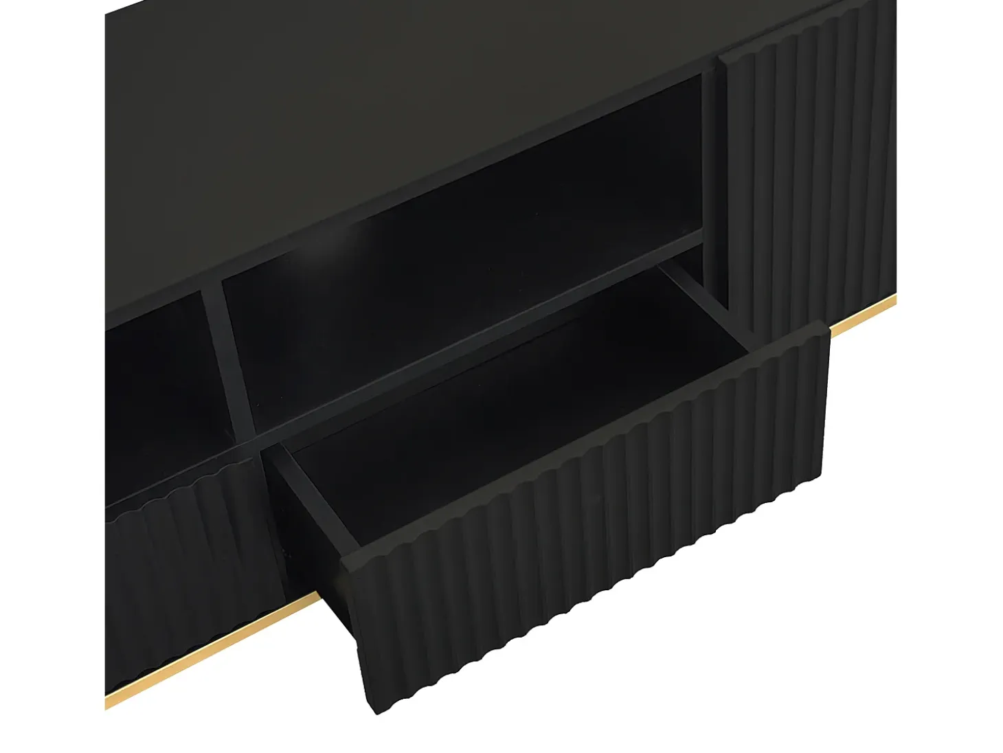 Mueble para TV moderno - con 2 puertas y 2 cajones - patas de metal - Negro