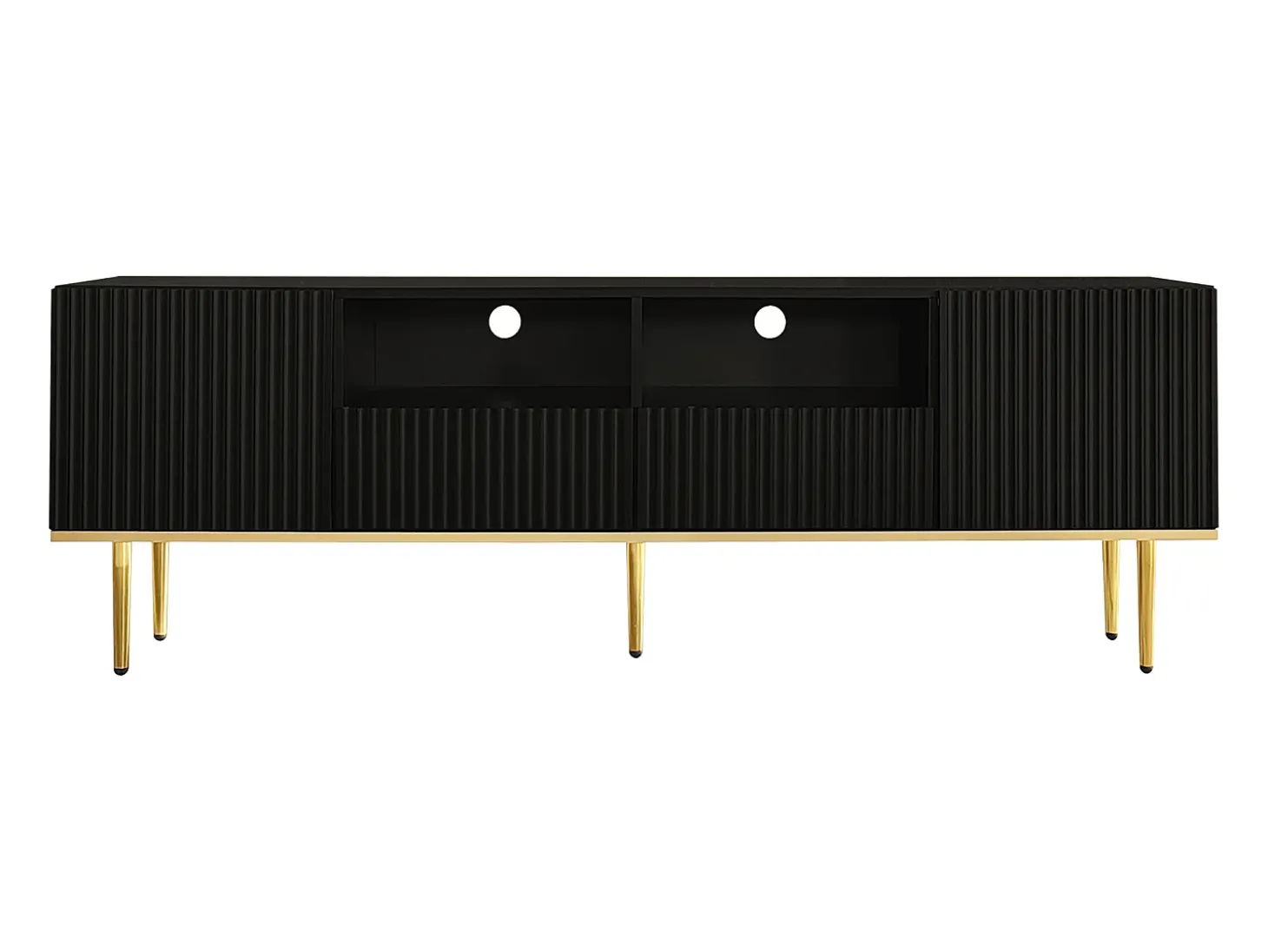 Mueble para TV moderno - con 2 puertas y 2 cajones - patas de metal - Negro