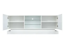 Mueble para TV moderno con LED de colores - apto para TV de 70" - 2 puertas y 3 estantes - Blanco