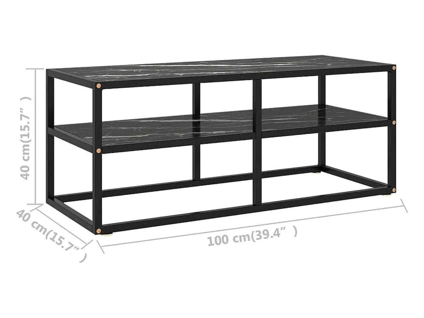 Mueble para TV negro con vidrio de mármol negro 100x40x40 cm
