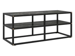 Mueble para TV negro con vidrio de mármol negro 100x40x40 cm