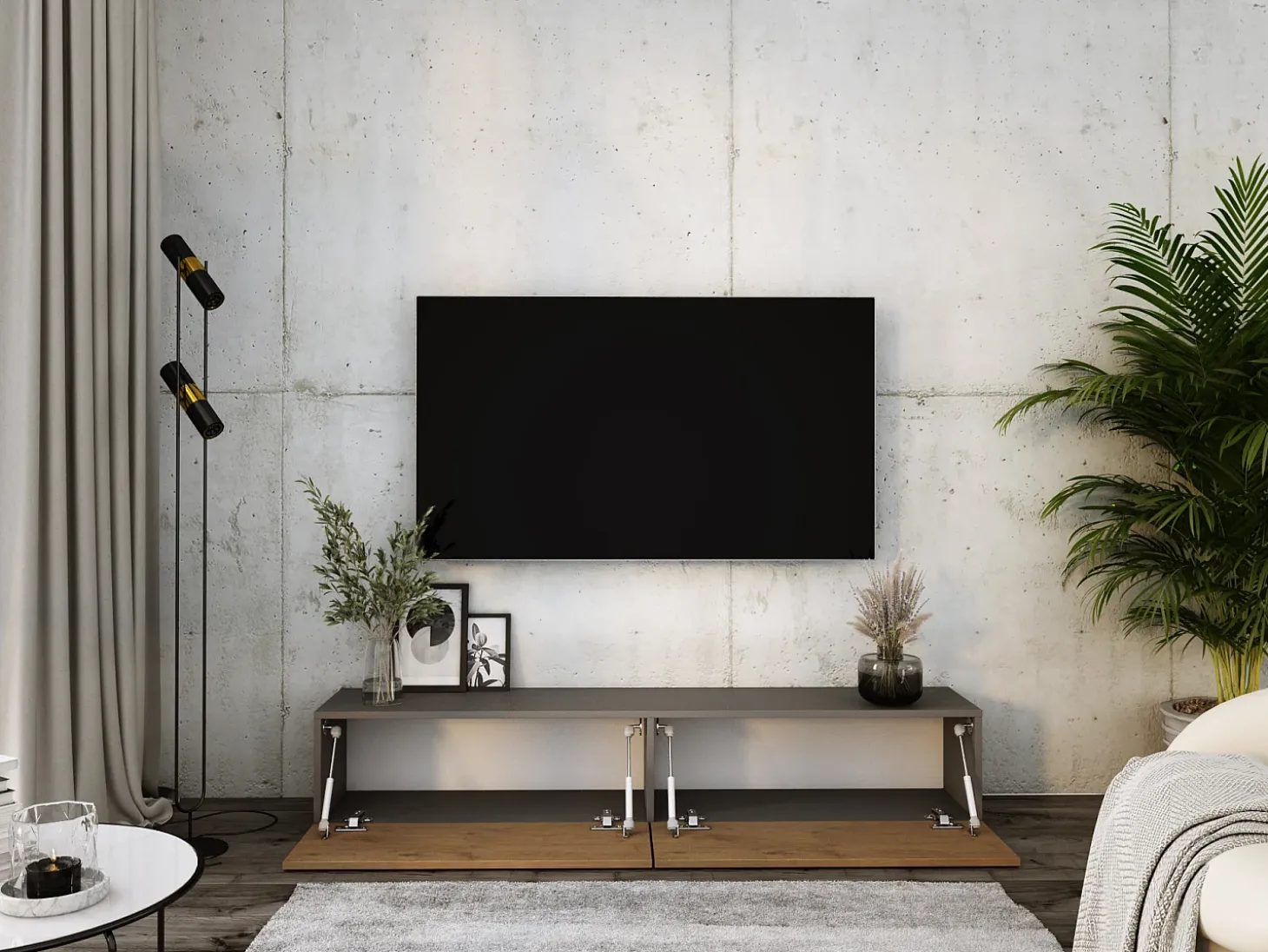 Mueble para TV suspendido, 170 x 34 x 32 cm, antracita/roble Lancelot