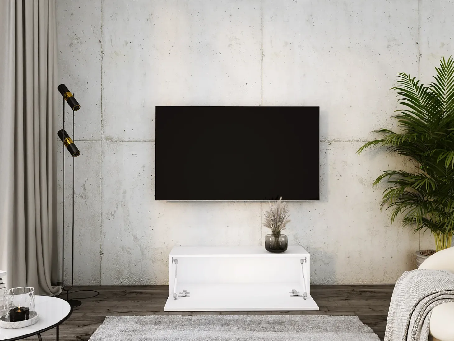 Mueble para TV suspendido, 100 x 34 x 32 cm, blanco mate
