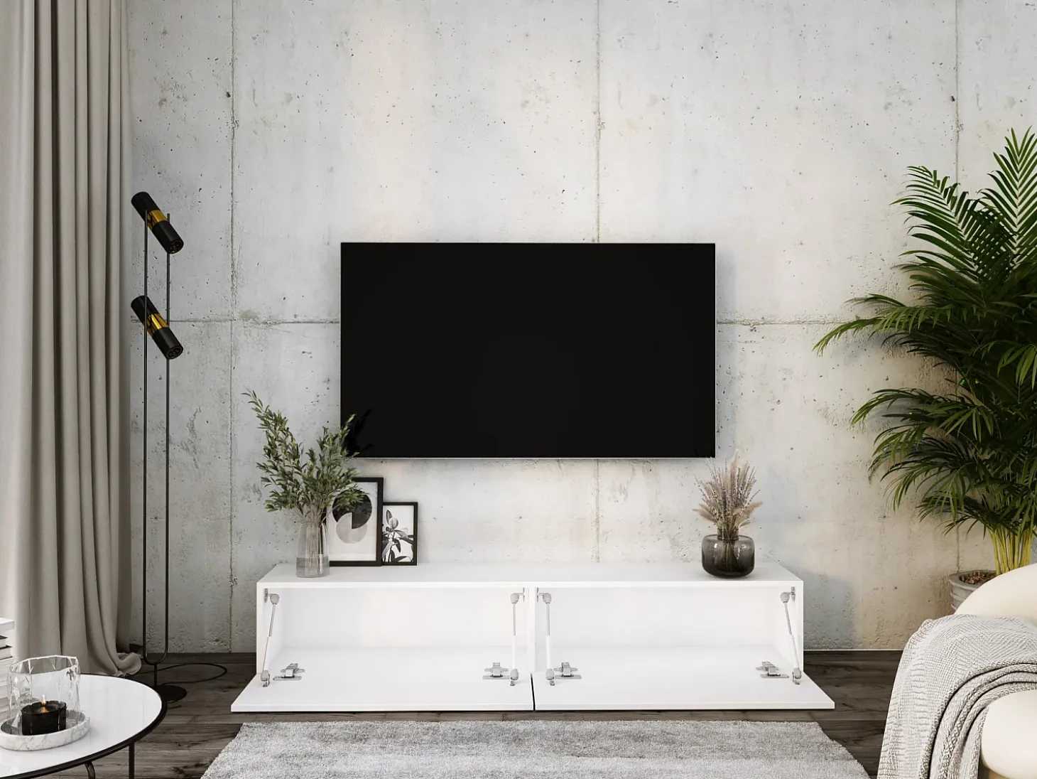 Mueble para TV suspendido, 170 x 34 x 32 cm, blanco mate