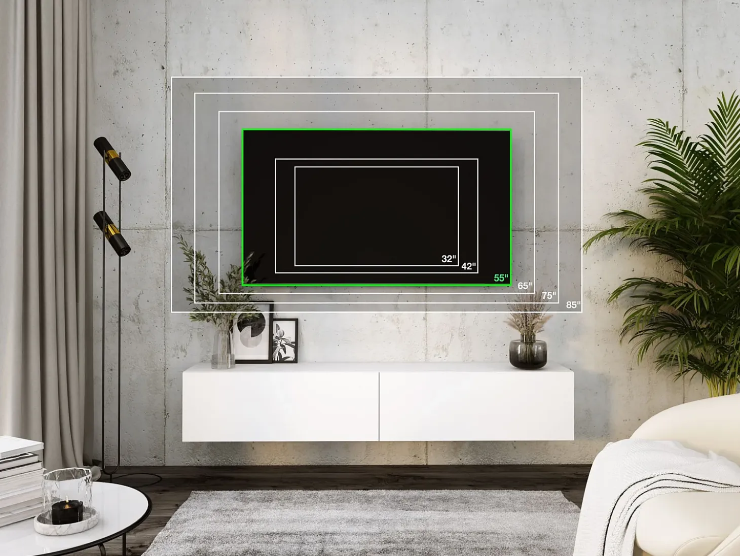 Mueble para TV suspendido, 170 x 34 x 32 cm, blanco mate