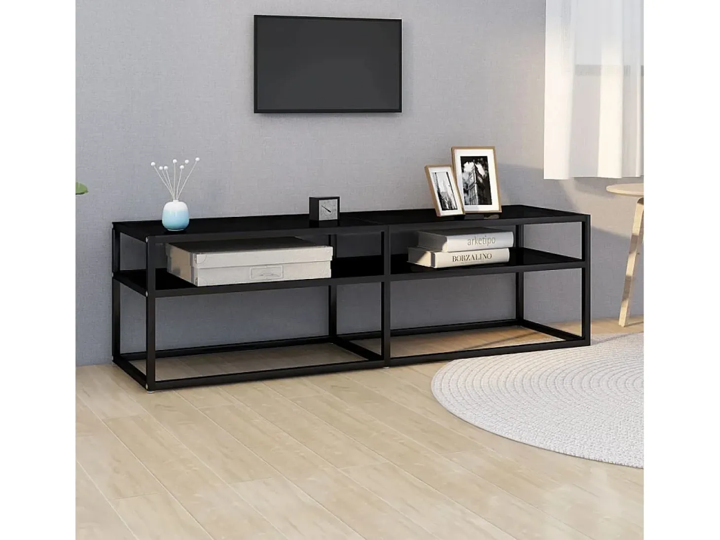 Mueble para TV vidrio templado negro 140x40x40,5 cm